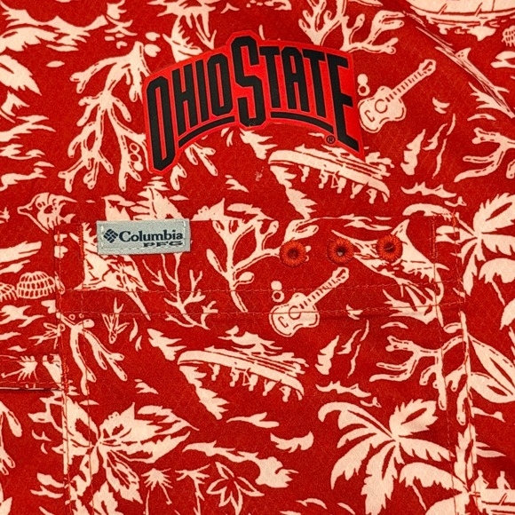Columbia PFG Ohio State Buckeyes Super Slack Tide Shirt Red Mens M - Picture 4 of 10